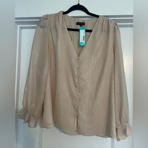 1. State Women’s Button Up V Neck Top Beige Gold Shimmer Metallic Stitch Fix XL